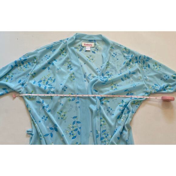 Sindrella Baby Blue Floral 3/4 Sleeve Long Robe, Size L - Picture 7 of 11